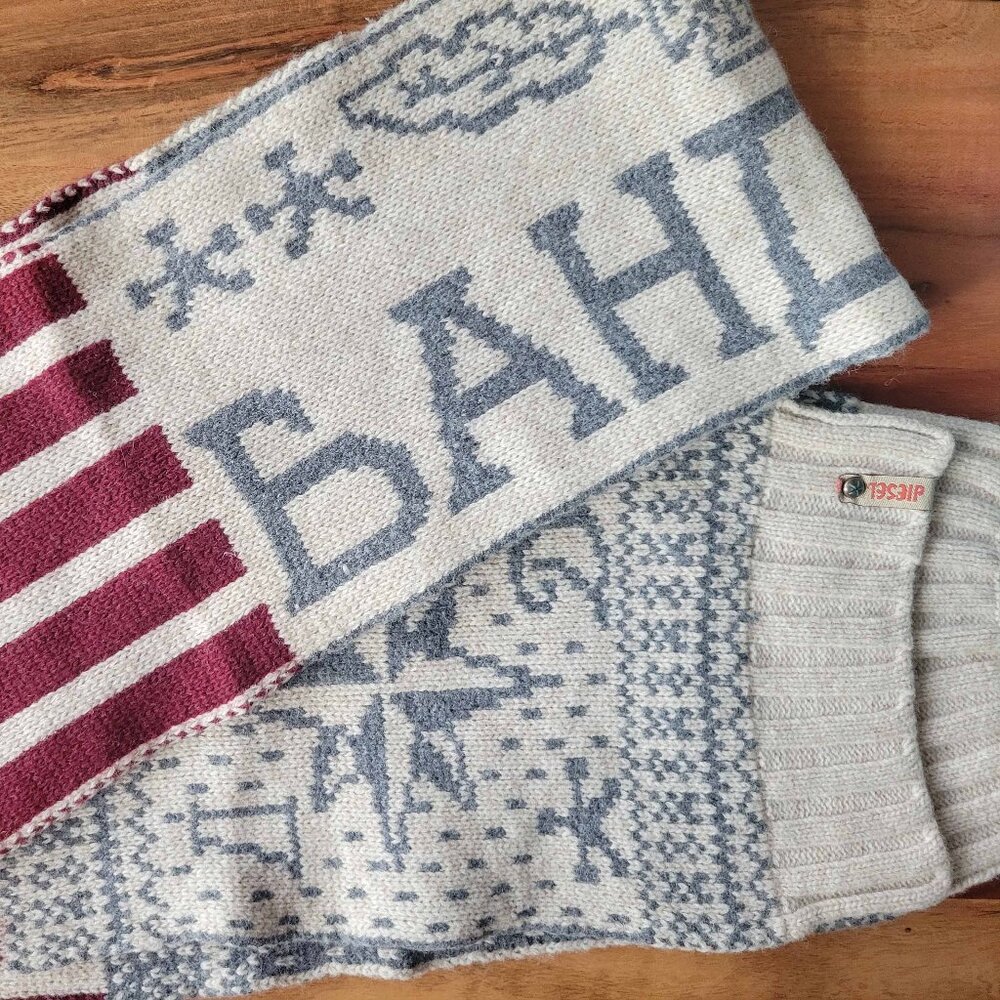 Y2K DIESEL OS Knitted Wool Logo Graphic Scarf Grunge Moto Streetwear Attitude